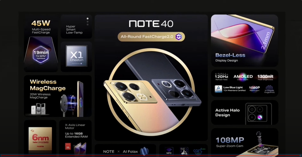 Infinix Note 40系列发布:最高天玑7020处理器、100W快充、后置108MP 4 note 40